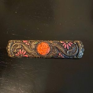 Vintage Dragon brooch coral cabochon gold tone